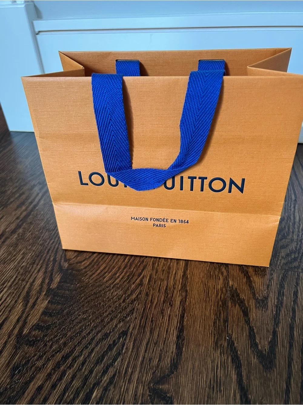 Louis Vuitton Orange Gift Bag with Blue Ribbon Handles